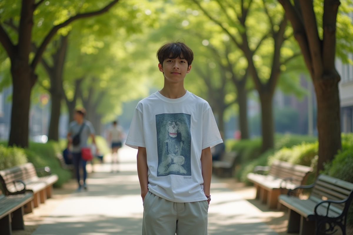 Adolescent confiant dans un parc urbain ensoleille