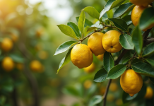 Plusieurs citronniers matures et jeunes en plein jour