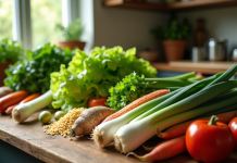 Assortiment de légumes frais commençant par L sur une table en bois