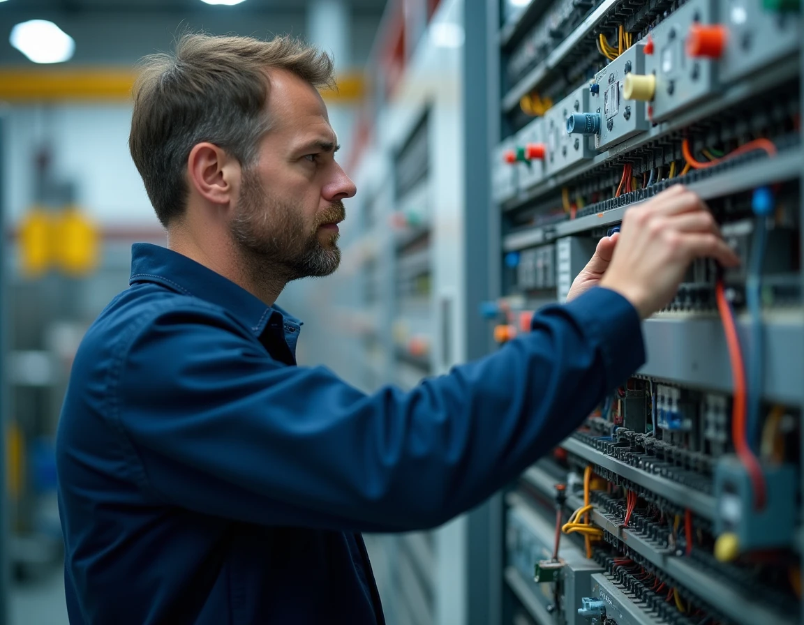 Technicien Automat Elec programmant un tableau d'automatisme industriel en Corrèze