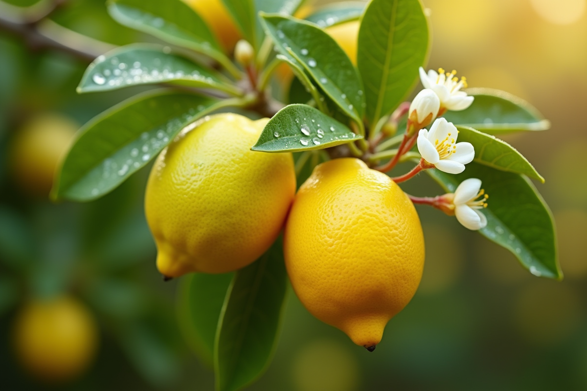 Raisin de citron avec fleurs et citrons verts et jaunes