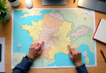 Carte colorée de Lille avec codes postaux sur un bureau lumineux