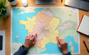 L’importance du code postal dans la localisation à Lille Carte colorée de Lille avec codes postaux sur un bureau lumineux