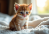 Petit chaton mouille sur serviette blanche près d'une fenêtre