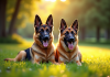 Chien berger malinois assis dans un parc ensoleille
