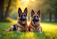 Chien berger malinois assis dans un parc ensoleille
