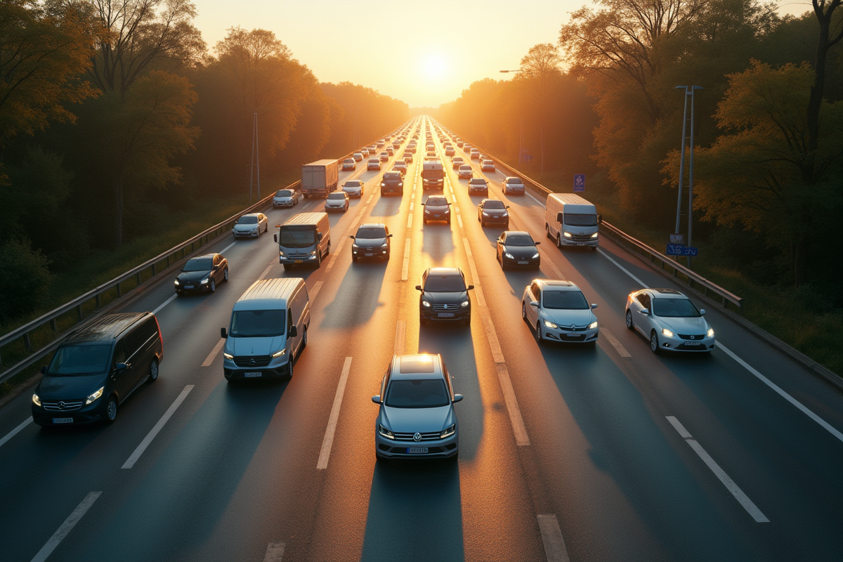 Embouteillage derrière une voiture sur une autoroute ensoleillée