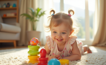 Les dix meilleurs jouets pour fille de 2 à 3 ans en 2025 Jeune fille jouant avec des jouets éducatifs colorés dans le salon