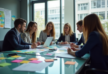 Groupe d'équipe d'affaires en réunion dans un bureau moderne