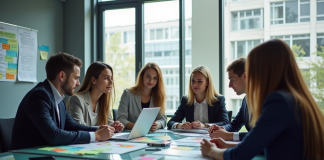 Groupe d'équipe d'affaires en réunion dans un bureau moderne