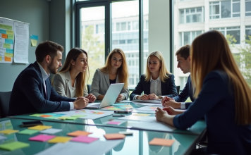 Développement produits : 3 éléments stratégiques à connaître Groupe d'équipe d'affaires en réunion dans un bureau moderne