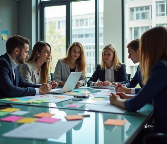 Groupe d'équipe d'affaires en réunion dans un bureau moderne