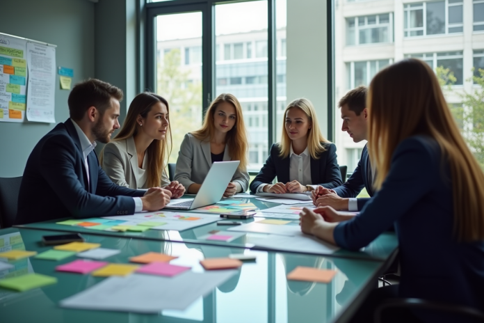 Groupe d'équipe d'affaires en réunion dans un bureau moderne