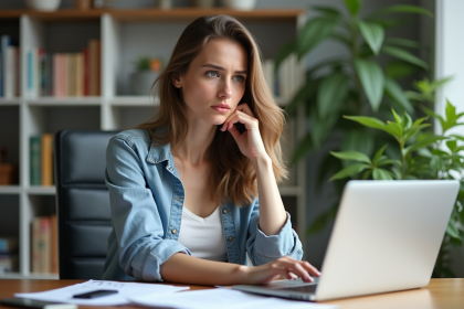 Femme au bureau à domicile travaillant sur son ordinateur