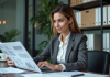 Femme d affaires concentrée sur ses documents financiers