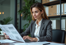 Femme d affaires concentrée sur ses documents financiers