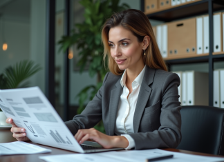 Qualités d’un trésorier efficace : comment les développer ? Femme d affaires concentrée sur ses documents financiers