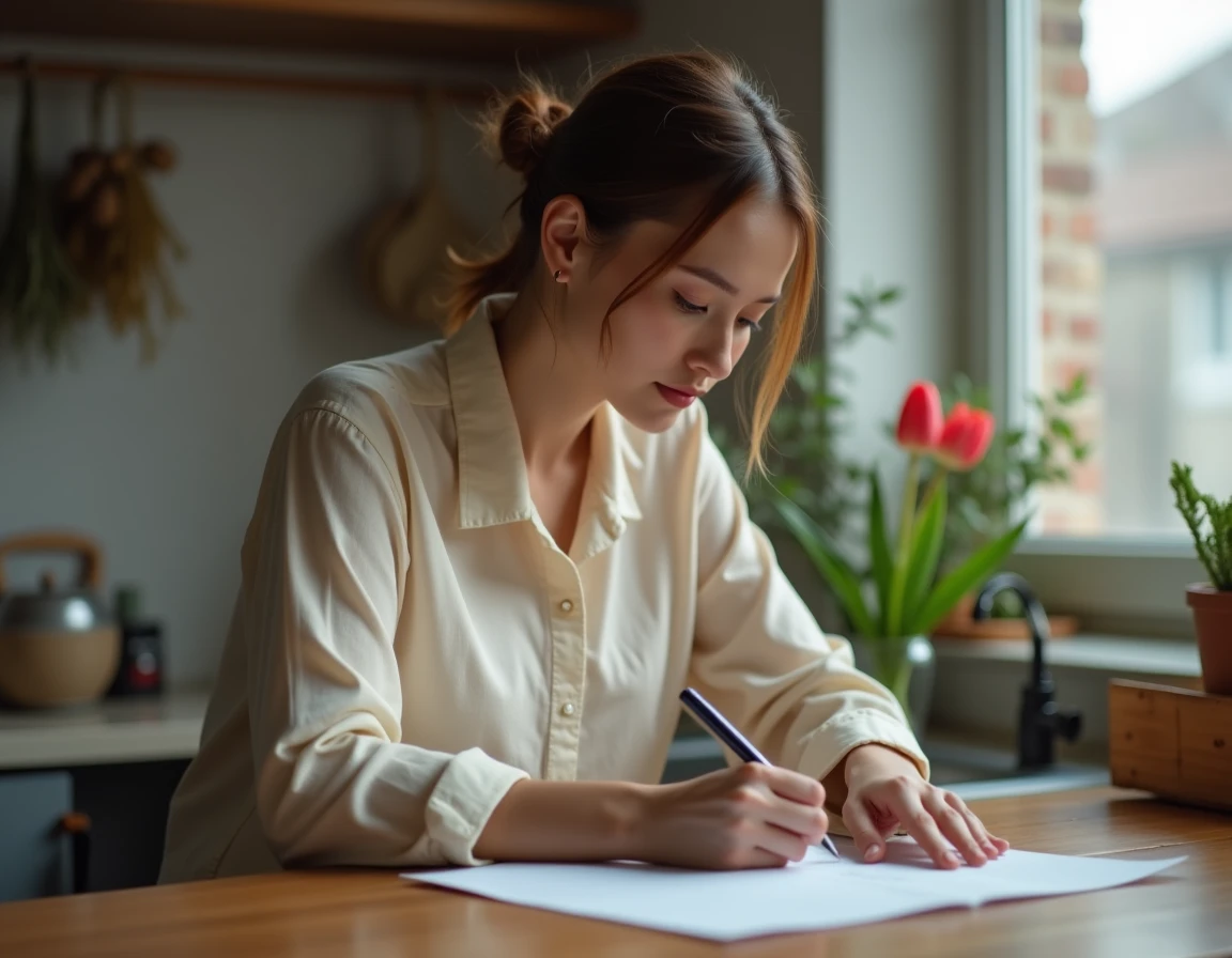 Femme écrivant un mot de réconciliation à la main pour la Saint-Valentin après une dispute amoureuse