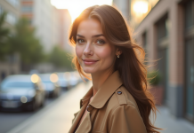 Femme élégante confiante en extérieur avec style moderne