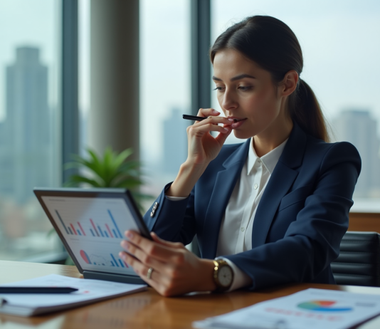 Investissement : l’essentiel du plan à connaître pour réussir en 2025 Femme d affaires en analyse financière dans un bureau