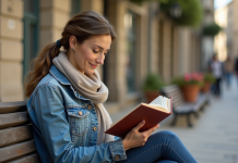 Femme lisant dans un parc en sud de la France