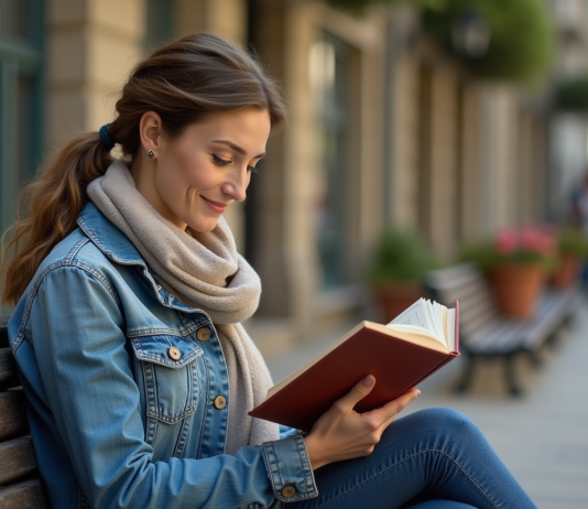 Femme lisant dans un parc en sud de la France