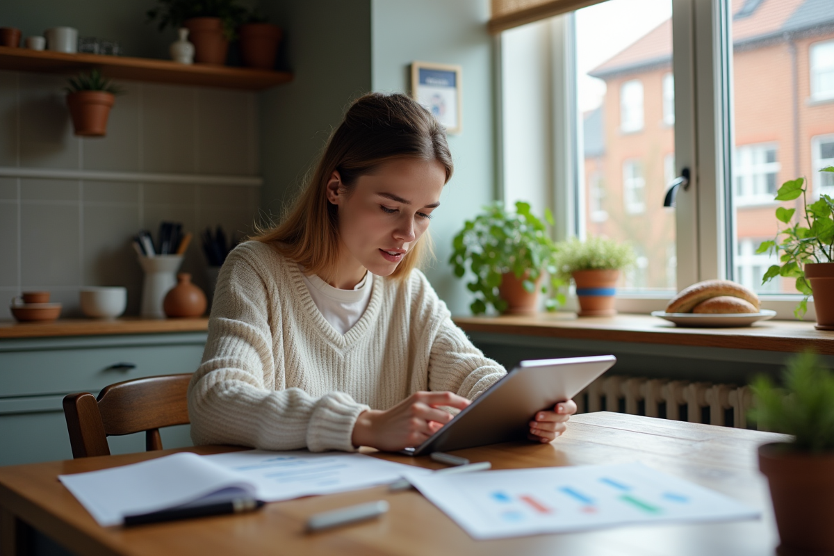 Femme cherchant des annonces immobilières sur tablette