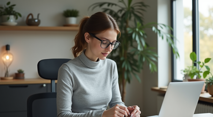Box télétravail : comment bien choisir sa solution productive ? Jeune femme assemble un kit teletravail à son bureau moderne
