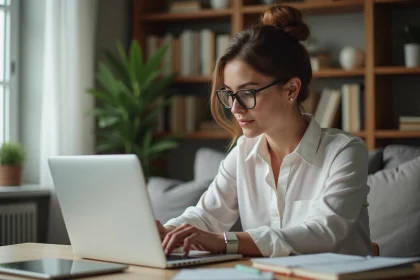 Femme travaillant sur son ordinateur dans un bureau à domicile