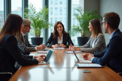 Groupe de professionnels en réunion de stratégie