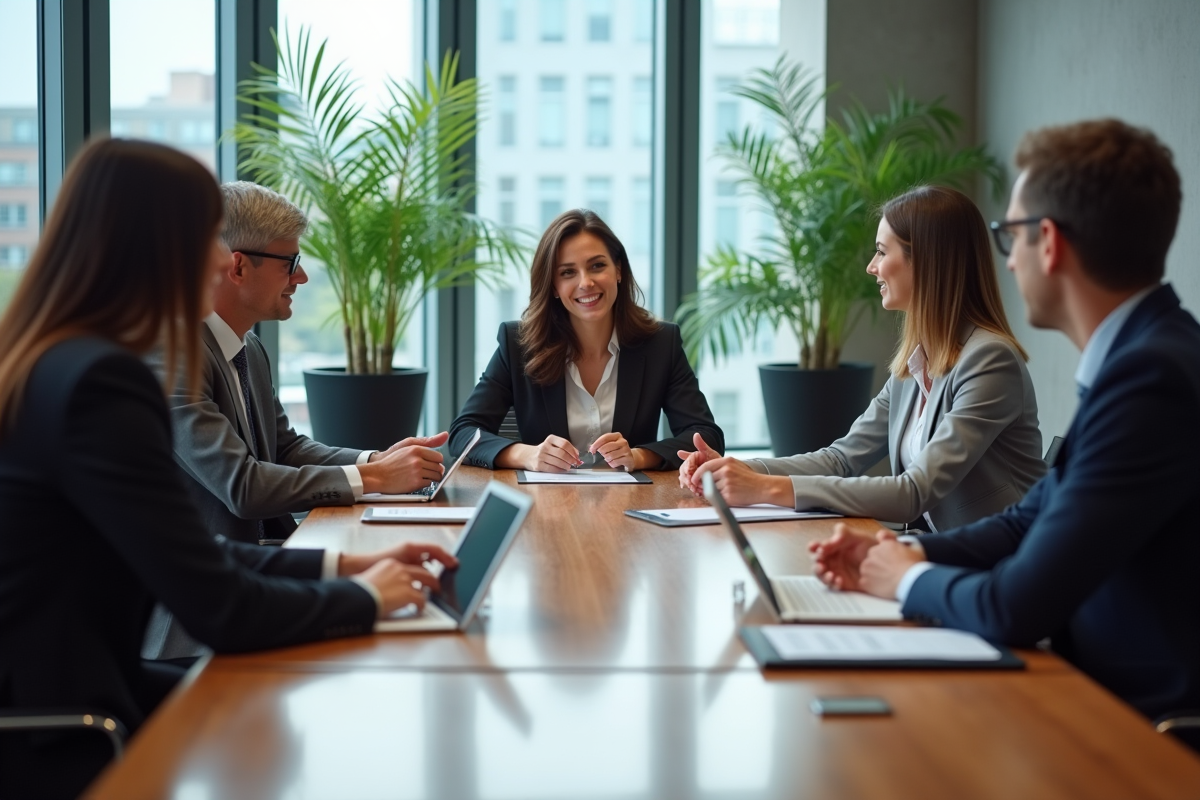 Groupe de professionnels en réunion de stratégie