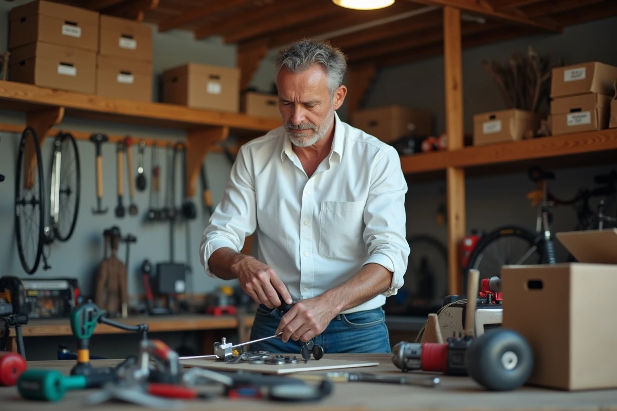 Homme organisant ses outils dans un atelier propre
