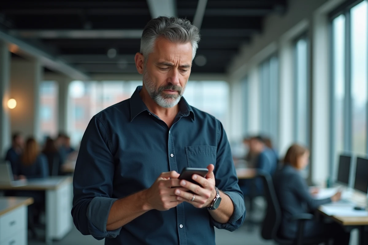 Homme consultant les avis d'un vendeur sur une application de petites annonces pour éviter une escroquerie