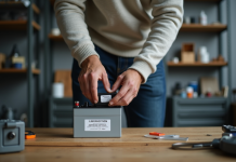 Durée de stockage d’une batterie : comment prolonger sa durée ? Homme organisant des batteries dans un garage propre