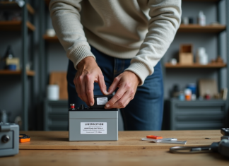 Durée de stockage d’une batterie : comment prolonger sa durée ? Homme organisant des batteries dans un garage propre