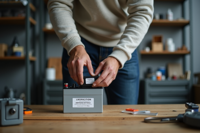 homme-organise-batteries Homme organisant des batteries dans un garage propre