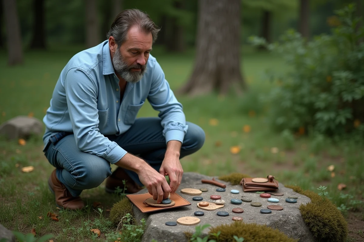 Homme dessinant une rune en plein air dans la nature