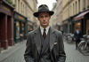 Tenue pour homme : comment s’habiller en 1940 ? Conseils de mode authentique Homme élégant en costume des années 40 dans une rue européenne