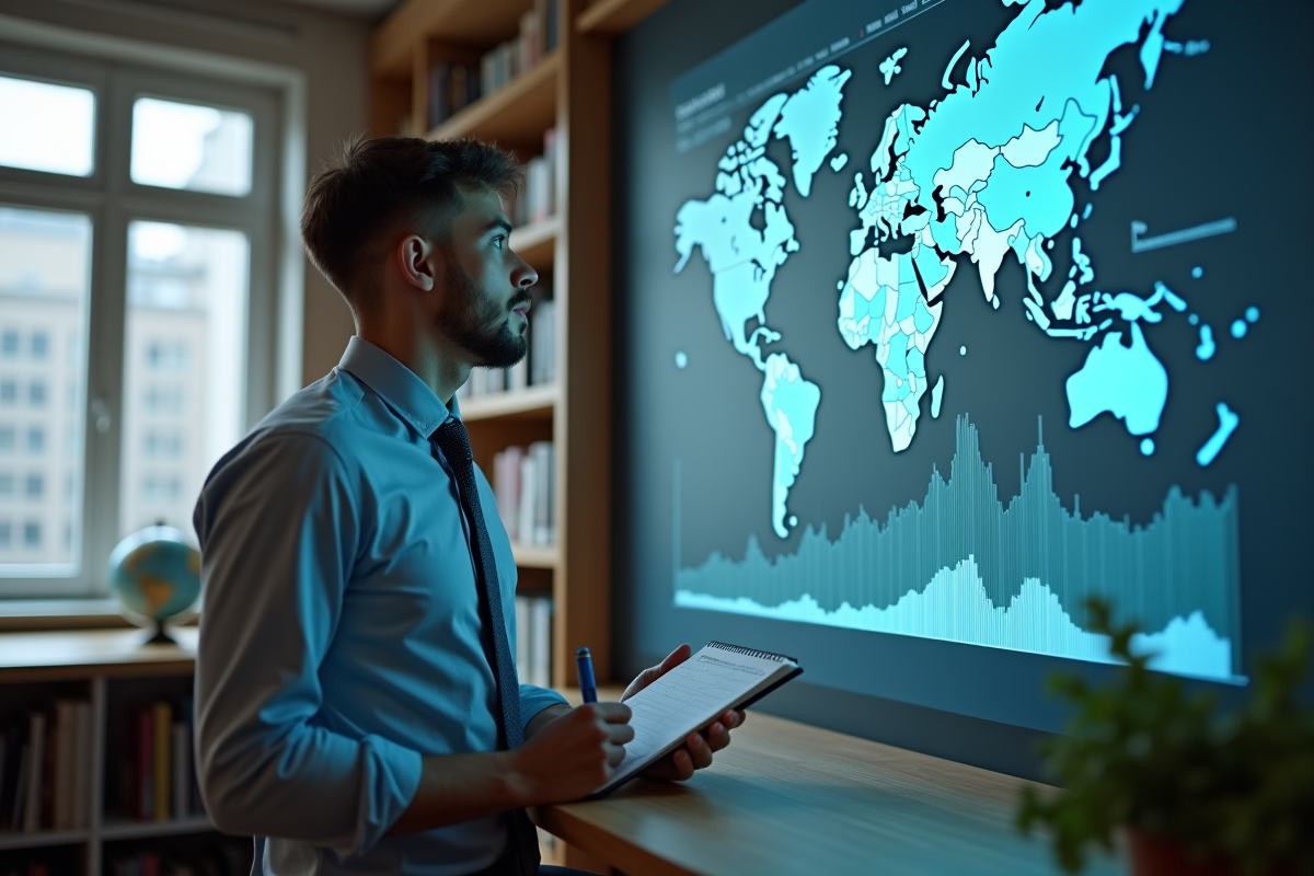 Jeune étudiant en économie analysant des graphiques