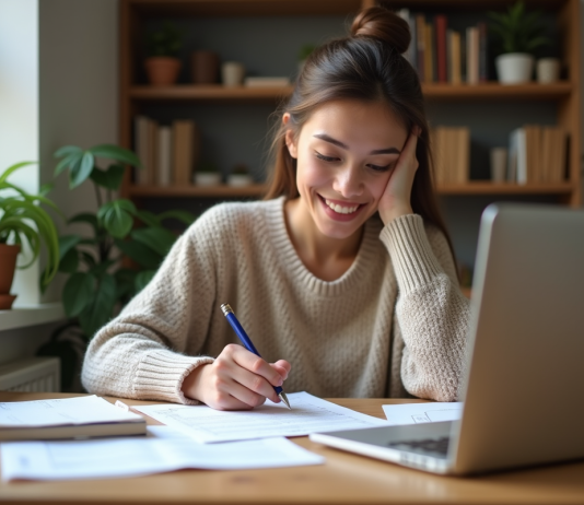 Aide financière pour payer mes frais de scolarité : solutions et ressources Jeune femme remplissant des formulaires de bourse d'études