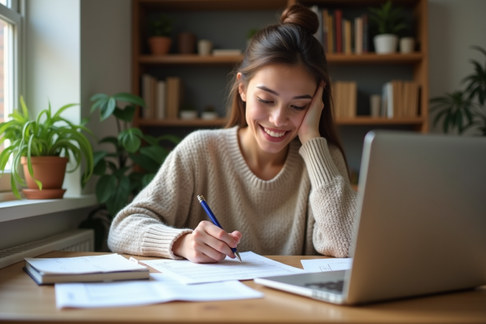 jeune-fille-bourse-etudes Jeune femme remplissant des formulaires de bourse d'études