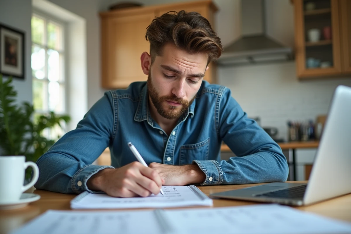 Jeune homme écrivant des conversions d