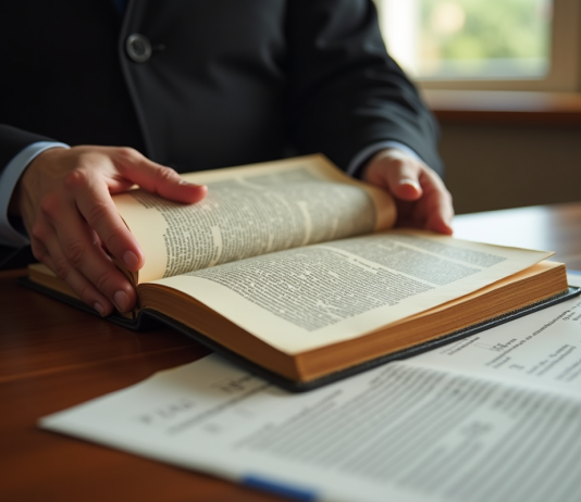 Les nombreuses interprétations de l’article 1101 du Code civil Main de juge tenant le code civil français ouvert avec article 1101