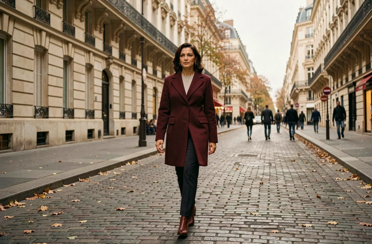 Femme d'origine marocaine marchant dans une rue parisienne, évocation du parcours biographique