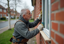 Ouvrier pose isolation façade maison résidentielle