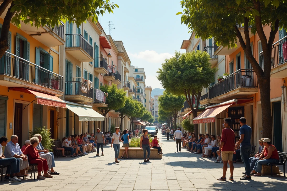 Boulevard résidentiel d'un quartier nord de Marseille illustrant la diversité sociale et la densité de population dans les arrondissements périphériques