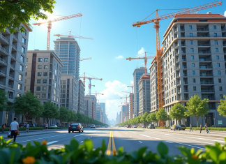 Changement urbanistique : comment un PLU impacte votre environnement ? Rue urbaine en transformation avec bâtiments modernes et traditionnels