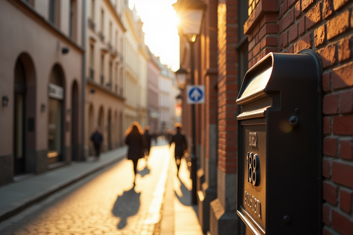 Rue ensoleillée de Lille avec boîte aux lettres et façade ancienne