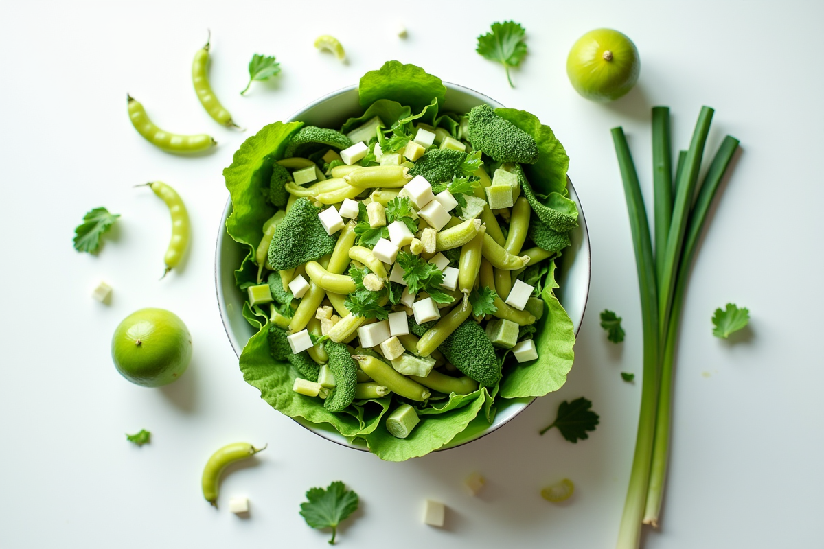 Salade verte avec légumes coupés et légumes entiers L autour