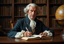 Hommes du XVIIIe siècle écrivant dans un bureau ancien